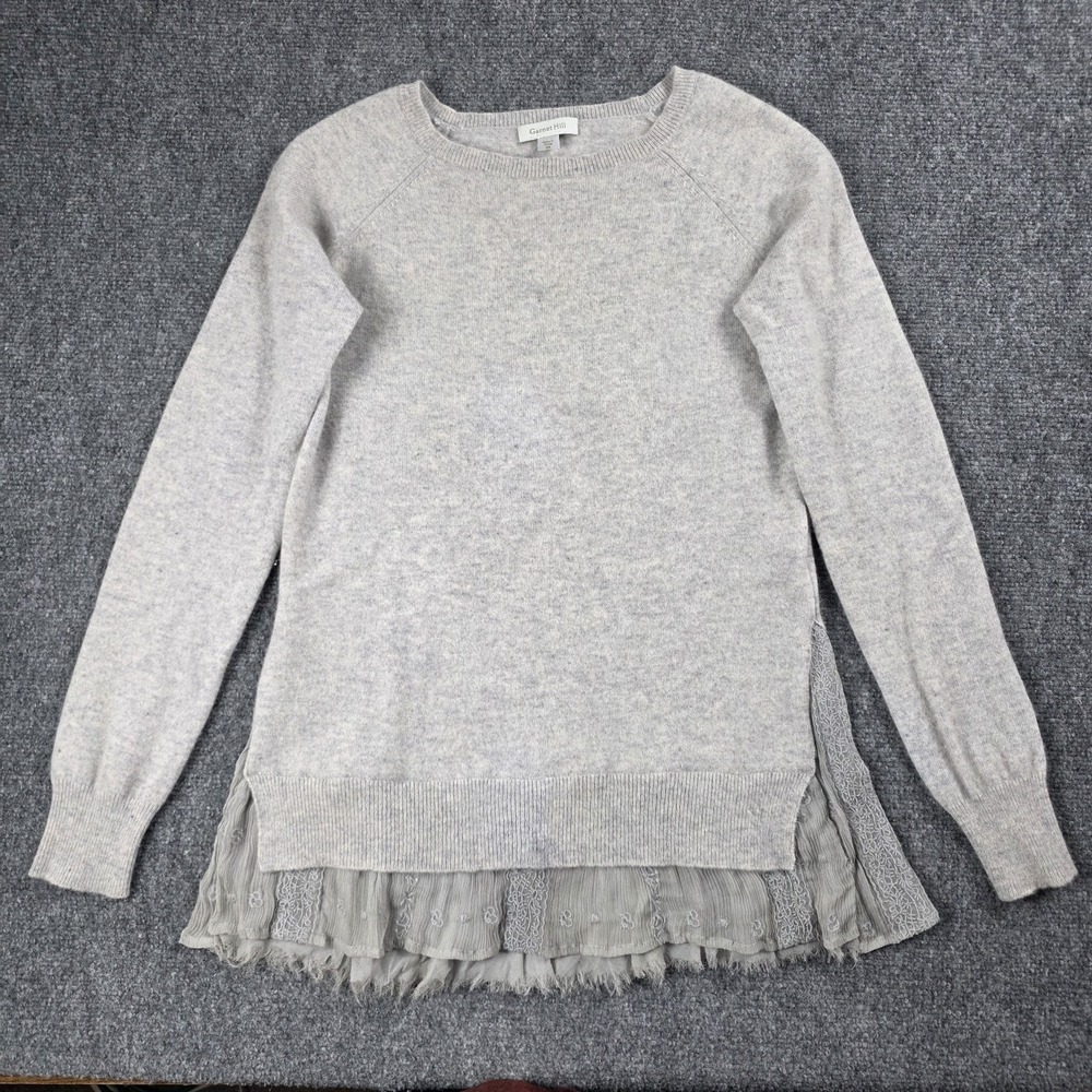 Garnet Hill Women's 100% Cashmere Sweater XS Gray‎ Layered Lace Hem Luxe Soft - Picture 2 of 13